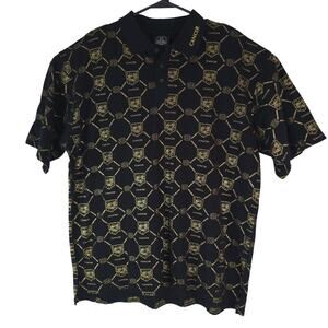 Vtg Soulland Polo Shirt Men XL Black Gold Cancer Zodiac Astrology Celestial Y2K‎